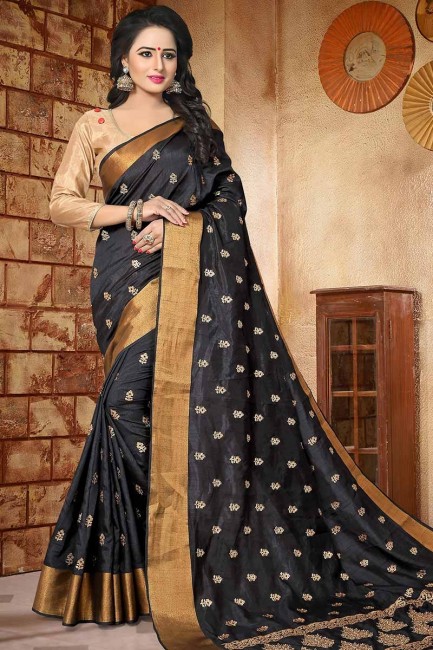 Luring Black color Soft Silk saree