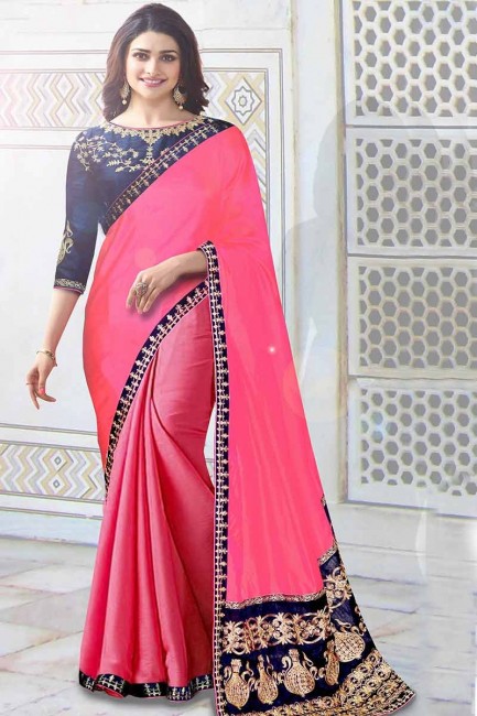 Glorious Pink color Soft Silk saree
