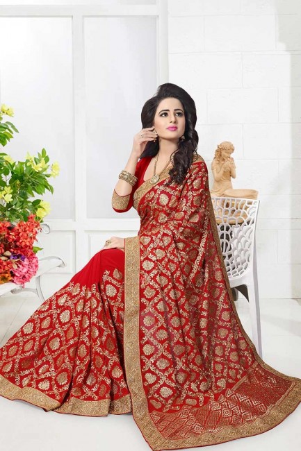 Admirable Red color Georgette saree