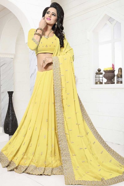 Sassy Yellow color Georgette saree
