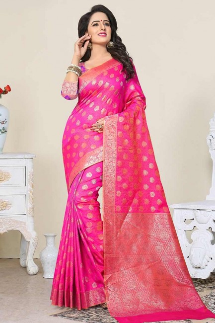 Enticing Fuschia Pink color Banarasi Art Silk saree