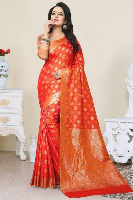 Elegant Orange color Banarasi Art Silk saree