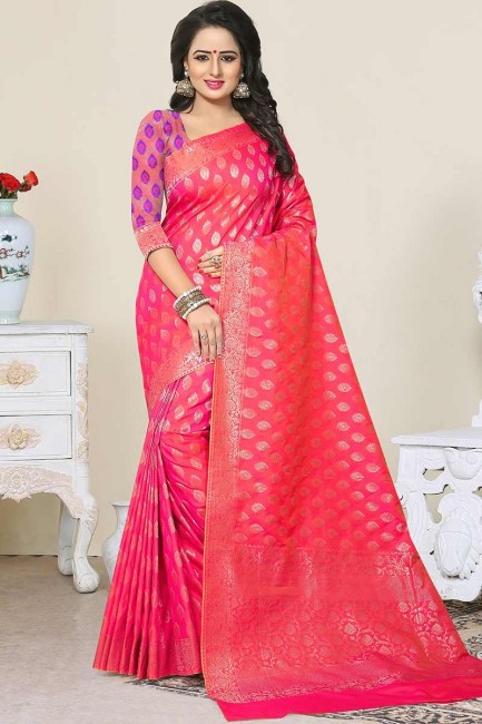 Dashing Fuschia Pink color Banarasi Art Silk saree