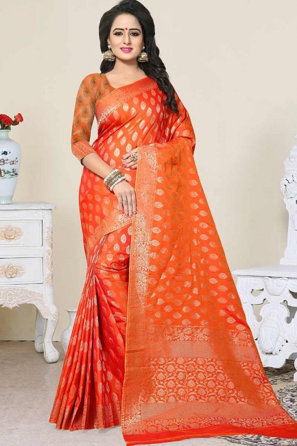 Fascinating Orange color Banarasi Art Silk saree