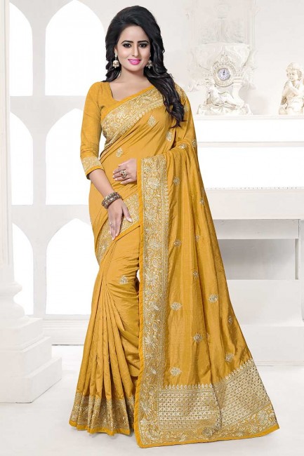 Lovely Musturd Yellow color Art Silk saree