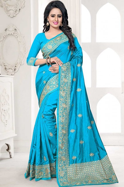 Traditional Turquoise Blue color Art Silk saree