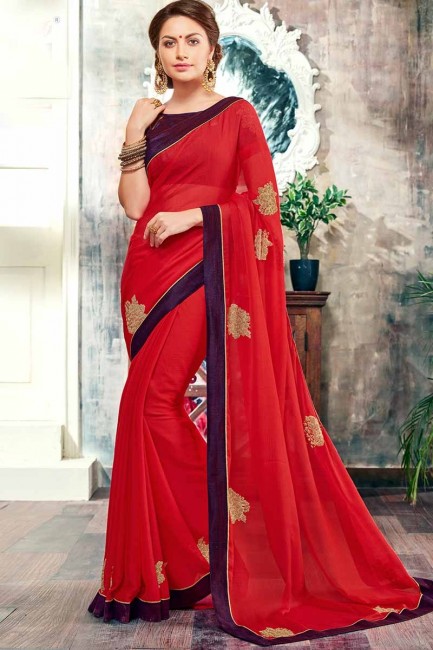 Gorgeous Red color Chiffon saree