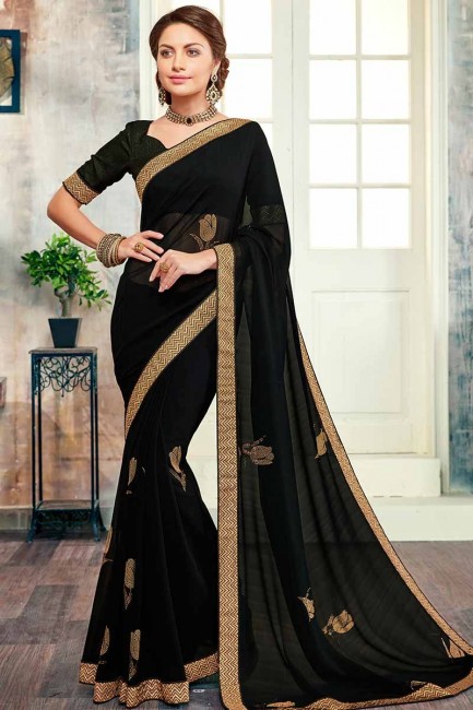 Glorious Black color Georgette saree