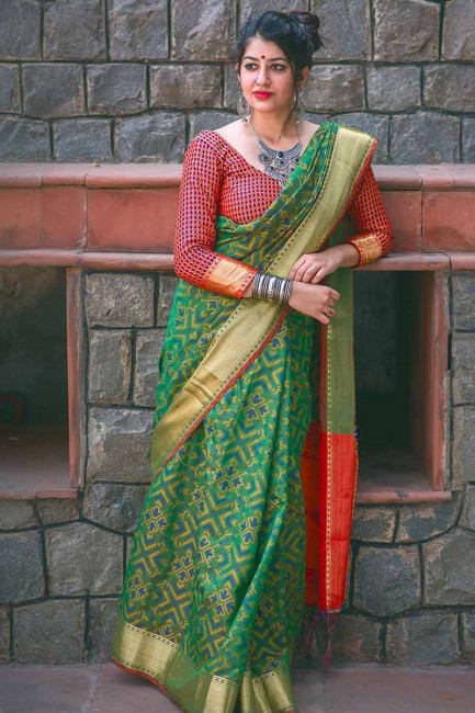 Stunning Green color Jacquard Silk saree