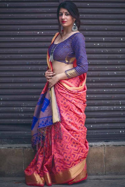 Designer Pink color Jacquard Silk saree