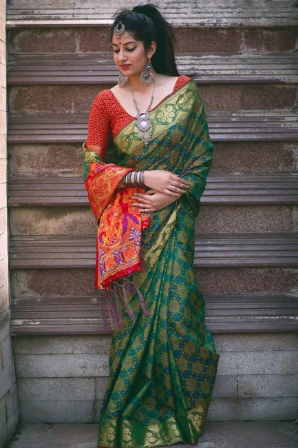 Classy Dark Green color Jacquard Silk saree