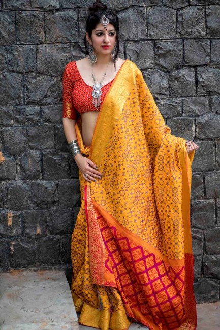 Pretty Yellow color Jacquard Silk saree