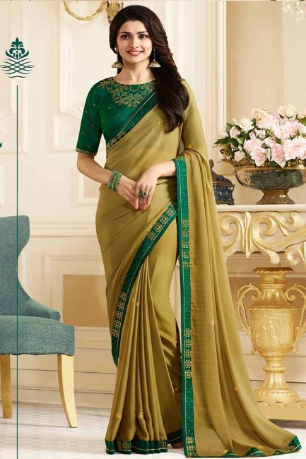 Fascinating Pear Green color Georgette saree