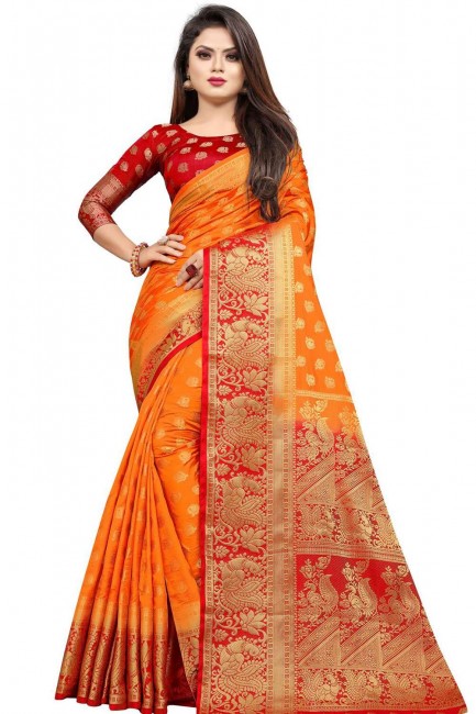 New Orange Art silk saree