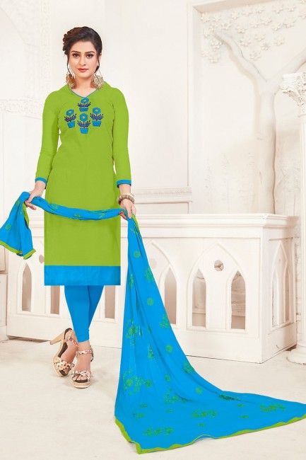 Parrot Green Art Silk Churidar Suit