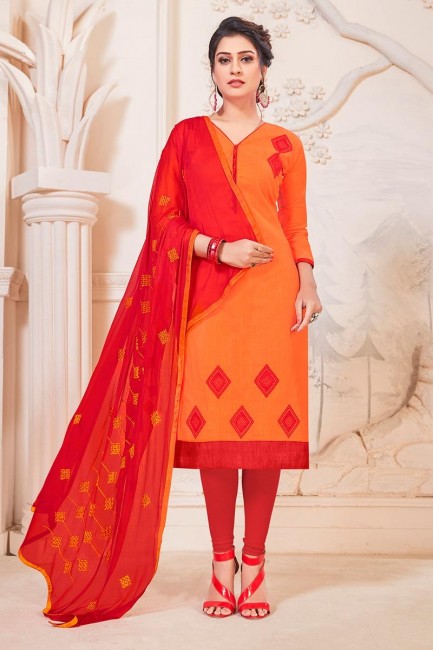Charming Orange South Cotton Churidar Suit
