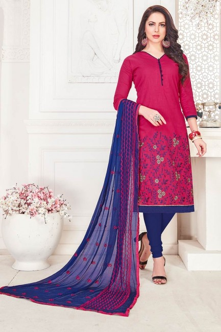 Traditional Dark Pink South Cotton Churidar Suit