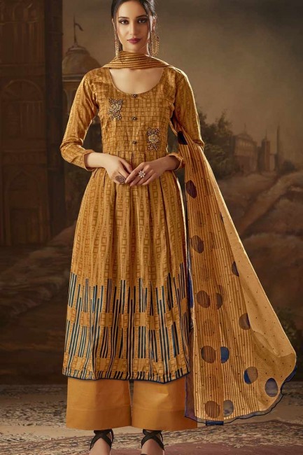 Indian Ethnic Beige Cotton Palazzo Suit