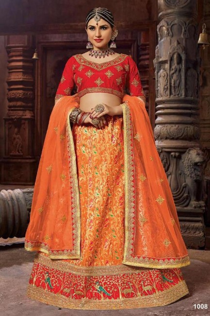 Luring Orange Banglori silk Lehenga Choli