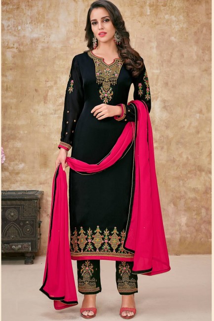 Black, Georgette and satin Palazzo Suits