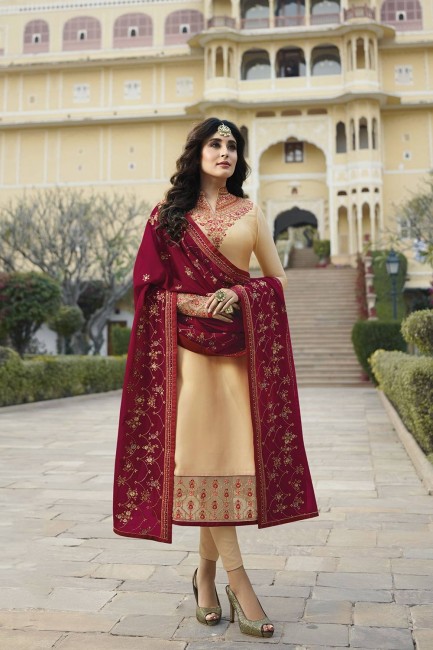 Cream, Georgette and satin Churidar Suits