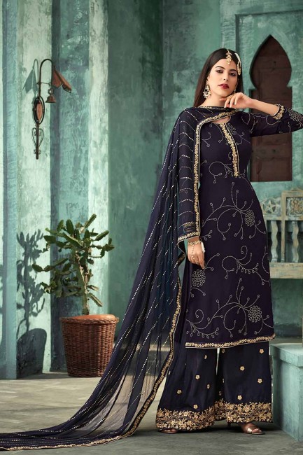 Navy blue Georgette Palazzo Suits