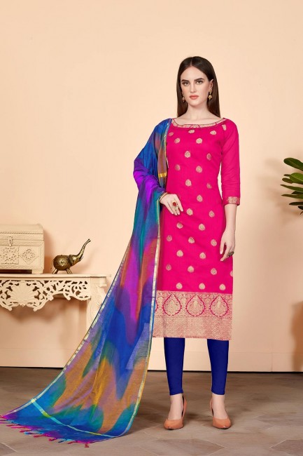 Rani pink Jacquard and silk Churidar Suits