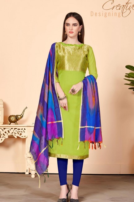 Light green Jacquard and silk Churidar Suits