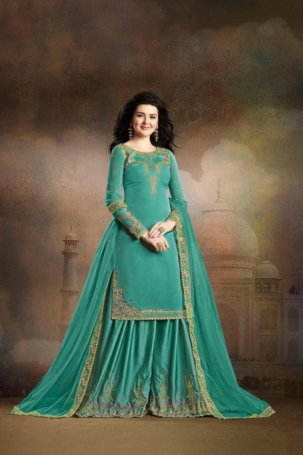 Turquoise blue Silk Palazzo Suits