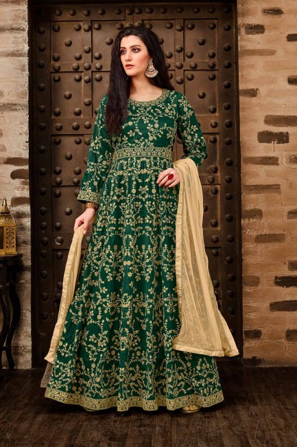 Dark green Silk and taffeta Anarkali Suits