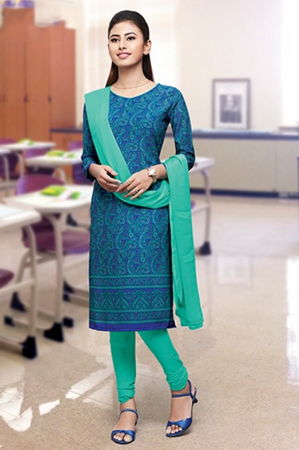 Blue Crepe and silk Churidar Suits