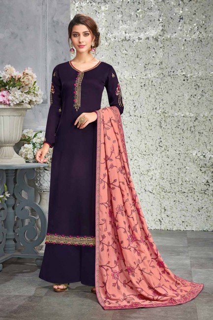Purple Georgette and silk Palazzo Suits