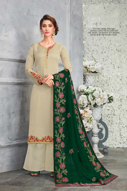 Psatle green Georgette and silk Palazzo Suits