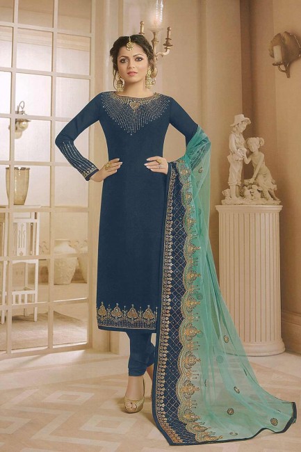 Blue Georgette and satin Churidar Suits
