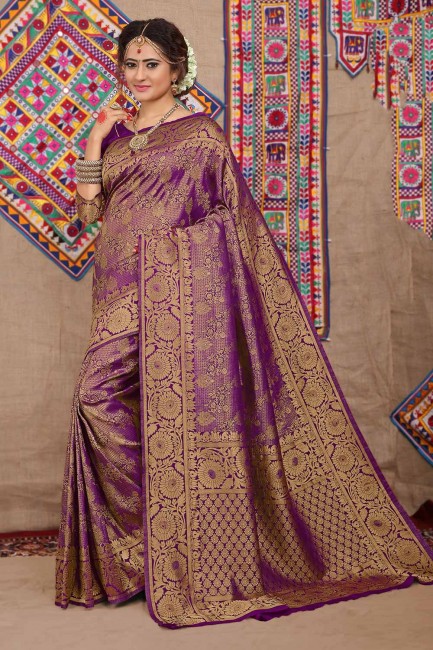 Purple Jacquard and silk saree