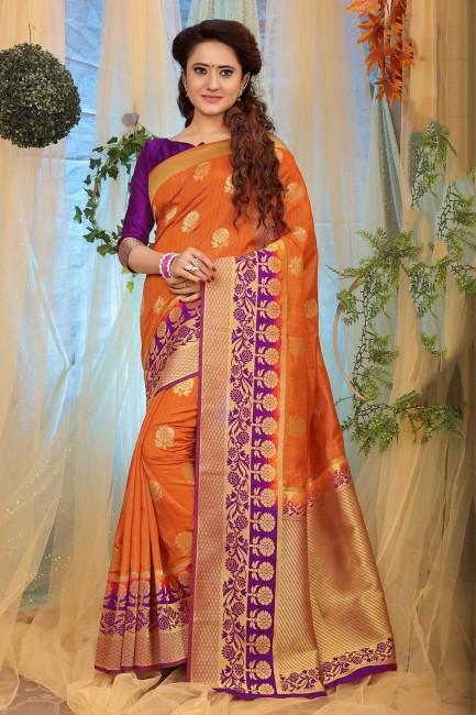 Adorable Orange Jacquard and silk saree