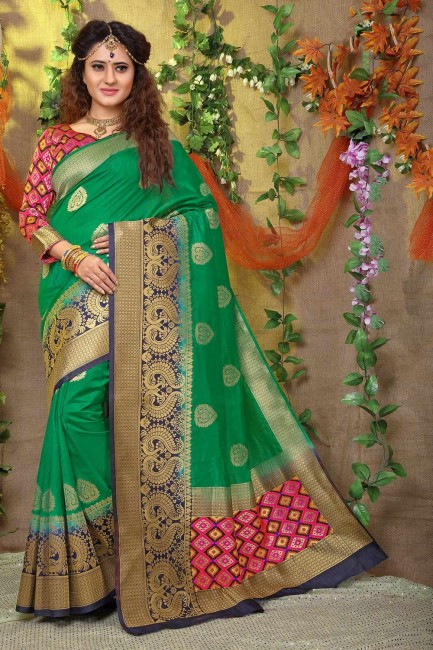 Trendy Green Jacquard and silk saree
