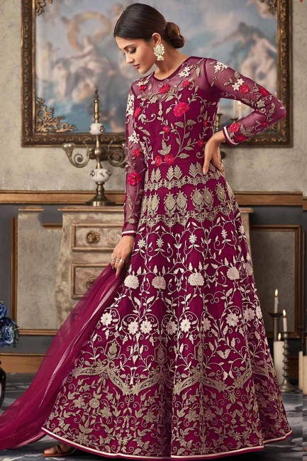 Magenta pink Net Anarkali Suits