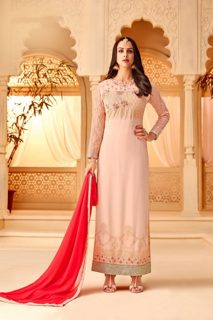 Baby pink Georgette Palazzo Suits