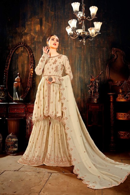 Beige Georgette Palazzo Suits
