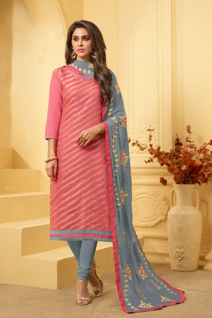 Pink Jacquard Churidar Suits