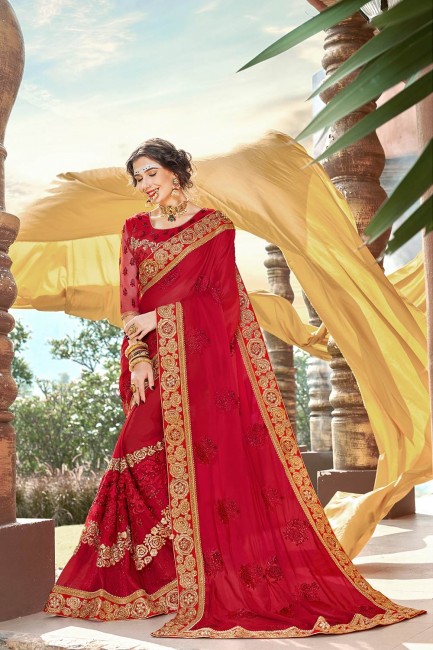 Exquisite Indian Red Georgette saree