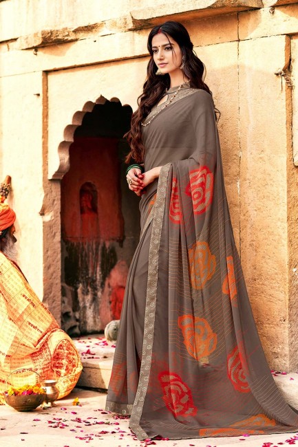 Traditional Grey Georgette saree