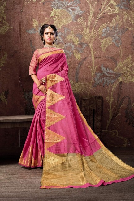 Latest Ethnic Pink Cotton and silk saree