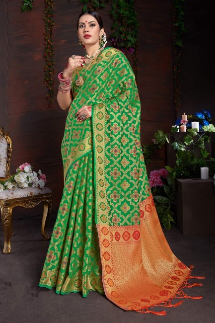 Beautiful Green Art silk saree