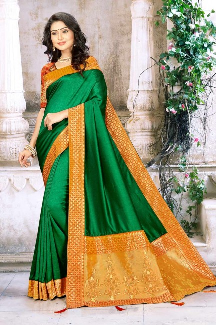Opulent Green Silk saree