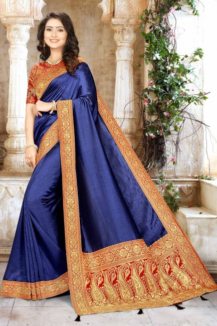Contemporary Royal blue Silk saree