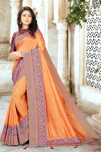 Trendy Orange Silk saree