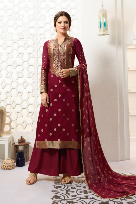 Maroon Banarasi raw silk Palazzo Suits