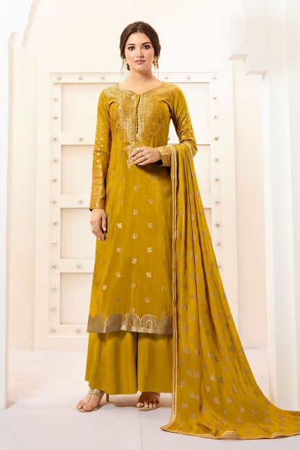 Musturd yellow Banarasi raw silk Palazzo Suits